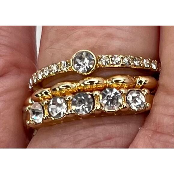 Ettika Fashion Jewelry  3 Gold Rhinestone Ring Set GTRS078 7.5/8 NWT - Picture 1 of 8